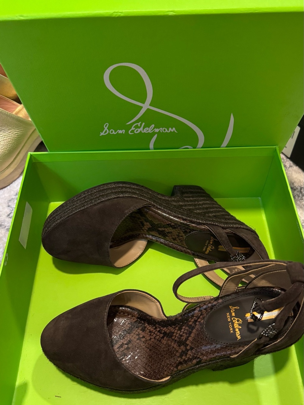 Sam Edelman Dark Brown Suede Espadrille Wedge Sandals